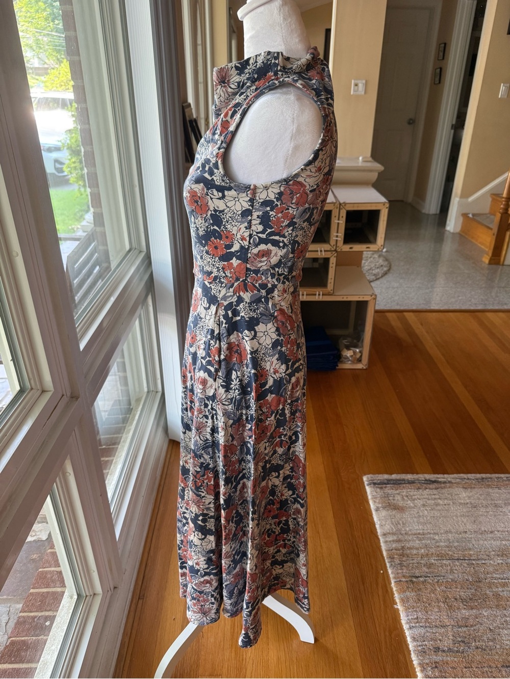 Pact Navy Floral Sleeveless Midi Dress Small EUC - Picture 4 of 5
